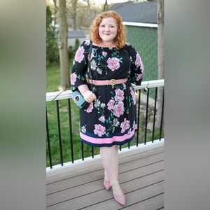 Lane Bryant Black Dress with Pink and White Floral Design